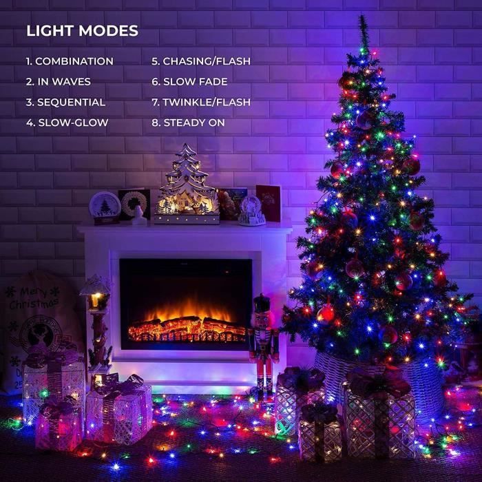 Guirlande lumineuse de Noël 240 LED multicolores et blanc effet flash