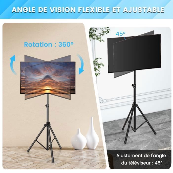 Support TV Pied ECHOGEAR - Pour Écrans 49-77 Pouces, Max 45 Kg, Hauteur Réglable, Pour Meuble