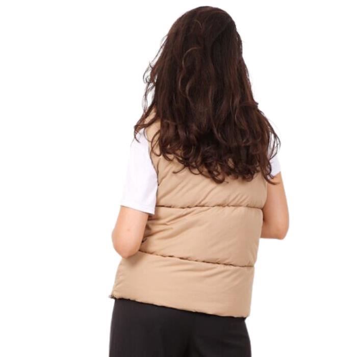 Doudoune femme courte sans manche couleur camel Col montant