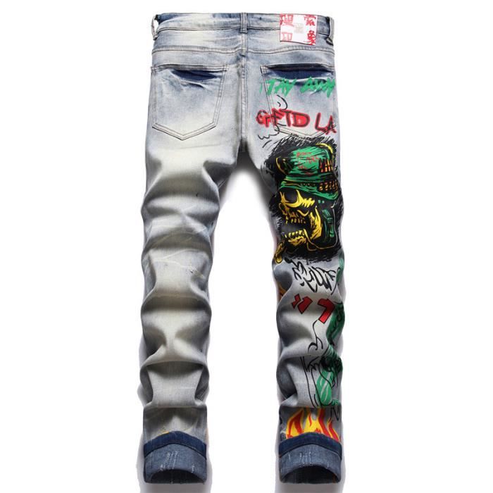 Pantalons Hommes Jeans Pas Cher Biker Jeans Imprimer De Loisirs Mens En Denim Cr ateur De Mode Moto