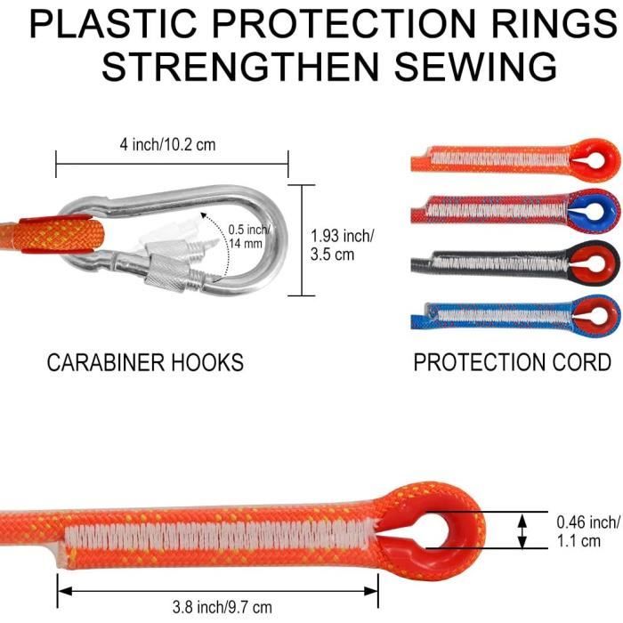 Corde Escalade 10m Statique 8mm - 2 Mousquetons - Polyester - 15kN Résistance