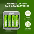 Chargeur Piles Rechargeables AA et AAA - 4 Piles AA Minh Rechargeables incluses | 100% PEAKPOWER | Chargeur Rapide avec USB 4 Piles-2