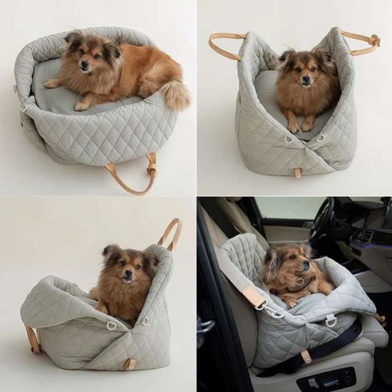 Sac Transport 3-en-1 Chien Chat - Coton Matelassé - Sac, Lit & Siège Auto - Poche Cachée & Sangles Sécurité