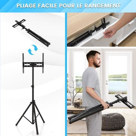 GYMAX Trépied Support Écran TV Réglable 21"-47" Jusqu'à 35kg - Hauteur 140-204cm Pliable Pivotant