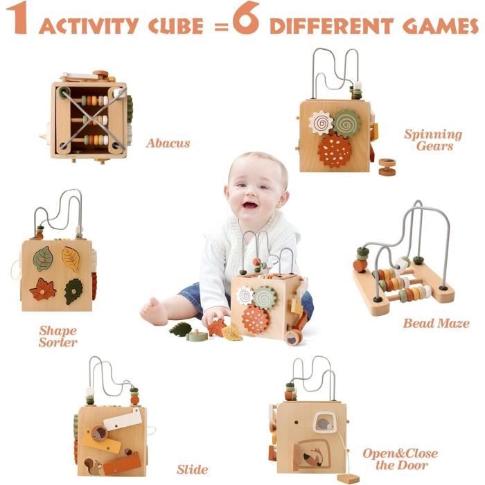 Cube d'activité bébé Table D'activité Cube D'activité en Bois Cube 5 en1  Jouets éducatifs à Usages Multiples Enfant 3 4 5 Plus Ans - Cdiscount Jeux  - Jouets