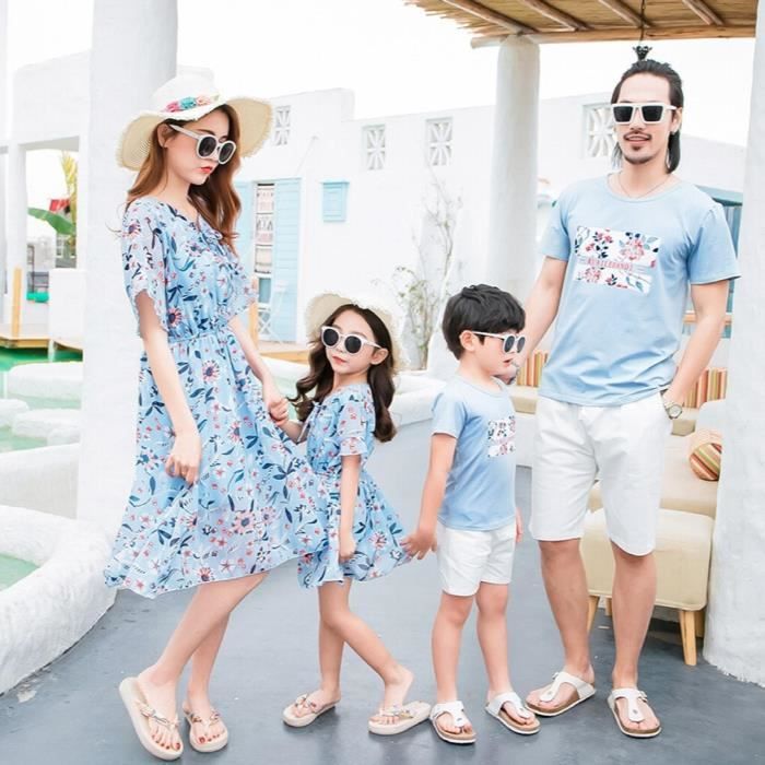 Ete famille correspondant tenues mere fille robes famille Look papa et fils T shirt Shorts vacances correspondant Couple vetements Cdiscount Puericulture Eveil bebe