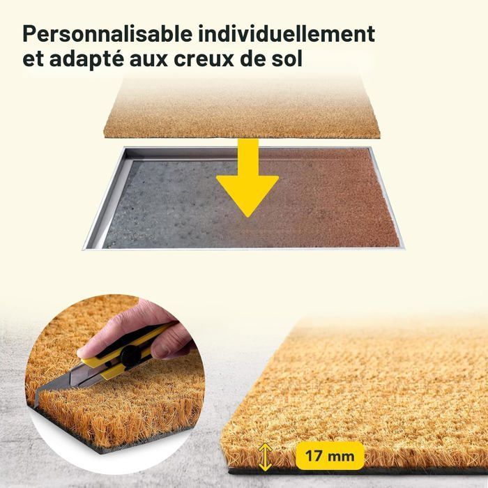 Floordirekt Paillasson pour l'intérieur et l'extérieur, 100 x 200 cm, marron, tapis de porte en coco, paillasson, paillasson (17 mm