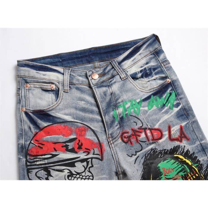 Pantalons Hommes Jeans Pas Cher Biker Jeans Imprimer De Loisirs