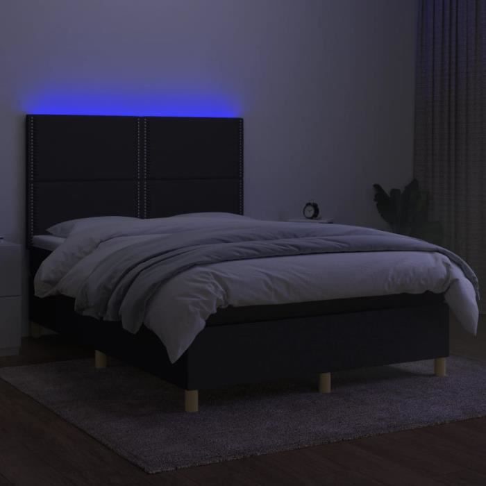 Lits-cadres de lit - Sommier tapissier avec matelas et LED Noir 140x190 cm  Tissu - SALUTUYA - DP1175 - Cdiscount Maison