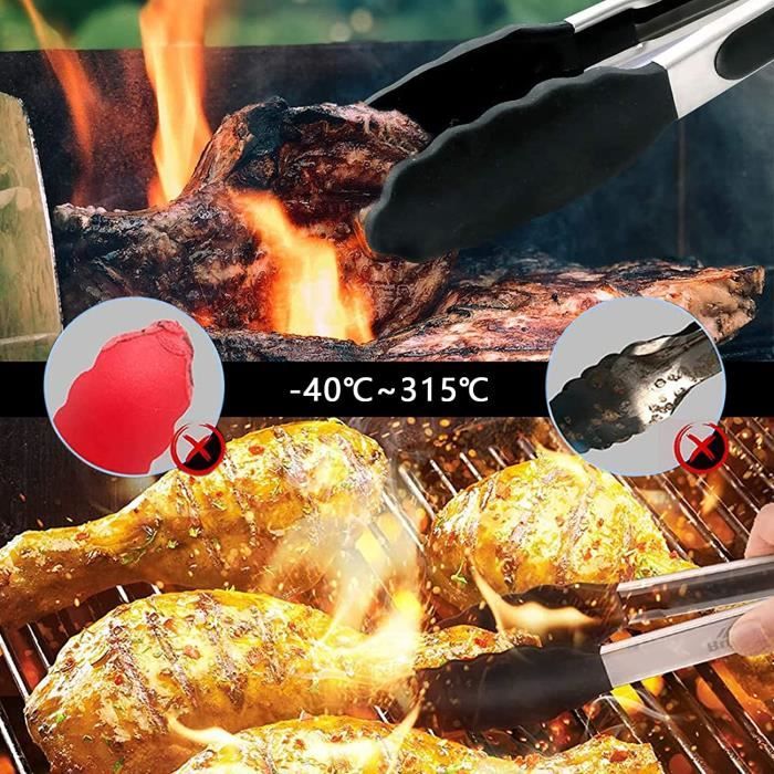 2 pinces de cuisine résistantes à la chaleur, Pince Cuisine Professionnel,  Pince à Barbecue Silicone en Acier Inoxydable, A120