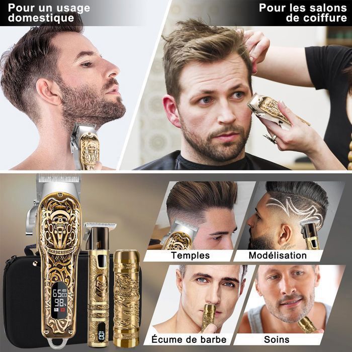 Pack De 3 Tondeuses Professionnelles Sans Fil Pour Cheveux, Barbe Et Nez - Recharge USB - Neuf
