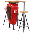 Ensemble de table et chaise de salle à manger - Chic10 - Vintage - Bois massif - Rouge - 3 places-0