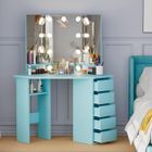 Coiffeuse - HOMDOX - Coiffeuse d'angle 112x50x143cm - Coiffeuse meuble moderne à 5 tiroirs et étagère pour femmes et filles-Bleu