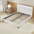 NOVEMBER Lit Double avec sommier et tête de lit LED 140 x 190cm-Blanc- Stable et Robuste- Pieds centraux de Renfort