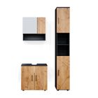 Ensemble de meubles de salle de bain Irma, 3 pièces, avec armoire haute, Chêne doré/anthracite, Anthracite, Vicco
