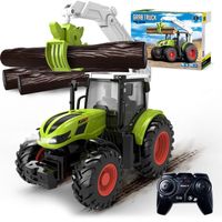 Tracteur RC Tracteur jouet à partir de 2 3 4 ans,Tracteur télécommandé Télécommandé (avec grappin en bois et 3 troncs d'arbre)