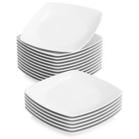 Malacasa JULIA 18pcs Assiettes Plate 23.5cm Vaisselles Porcelaine Assiette Carrée Service de Table Céramique Blanc Ivoire
