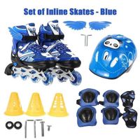 Ensemble de patins bleus L - Patins à roulettes en ligne pour enfants et adultes, Taille réglable, 4 roues, C