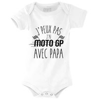 Body bébé cadeau de naissance motard, j'peux pas j'ai moto GP avec PAPA, 100% coton | 12-18 mois