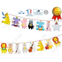 TD® bannière banderole guirlande bébé fanion décoration chambre enfant baptême anniversaire forme d'animaux dessin animé papier