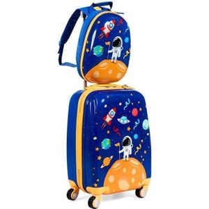 SET DE VALISES COSTWAY Valise Enfant à Roulettes 16’’ + Sac à dos