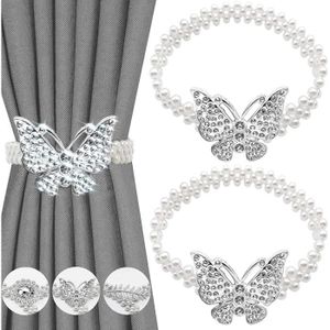 2 X Magnétique Floral Embrasses Noir Argent Strass Rideaux Voiles Filets 14 " 