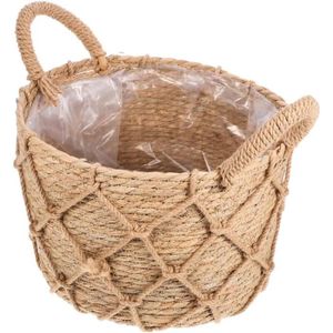 POT Panier De Rangement En Paille Tissée Pot De Fleur En Osier Conteneur De Plantes Avec Poignée Et Doublure Pour Plantes D'Intér[L7823]