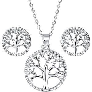 Parure De Bijoux (set) En Acier Doré Motif Arbre De Vie - 3 Pièces : Collier, Boucles D'oreilles, Pendentif - Neuf étiqueté