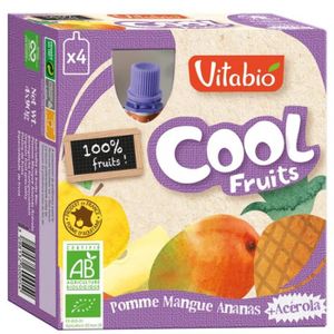 COMPOTE DESSERT FRUITÉ Vitabio - Cool Fruits Pomme Mangue Ananas - Bio - Gourde - 4x90g