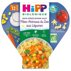 LÉGUMES CUISINÉS Hipp Bio Mon Dîner Bonne Nuit Assiette Pâtes Animaux du Zoo aux Légumes +12m 230g