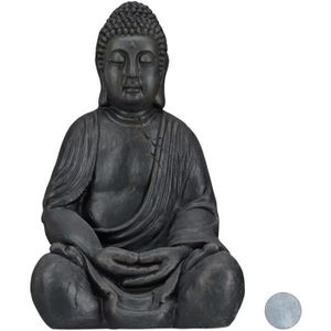 Statuette Bouddha Thai en pierre artificielle noir, argent