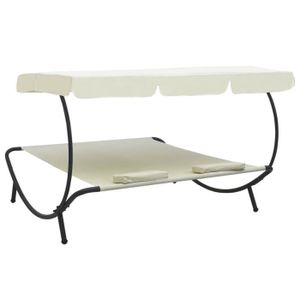 CHAISE LONGUE YIN Lit de repos d'extérieur avec auvent et oreillers Blanc crème