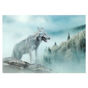 Papier Peint Mural Poster Géant 3D Loup animal de scène de neige