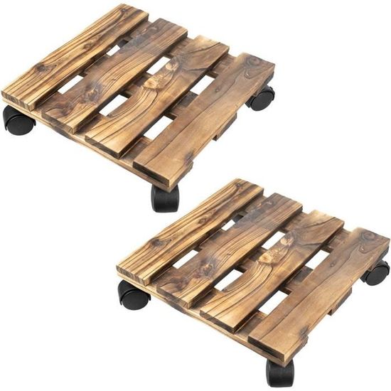 Lot De 2 Roulettes Pour Plantes - Support Carré Marron, Roues 360° Verrouillables, Capacité 100 Kg