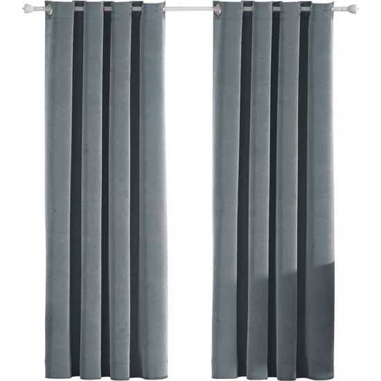 Lot De 2 Rideaux Occultants Thermiques 140x175 Cm - Lin Gris Blanc Anti-Chaleur, Froid Et Bruit Avec Oeillets