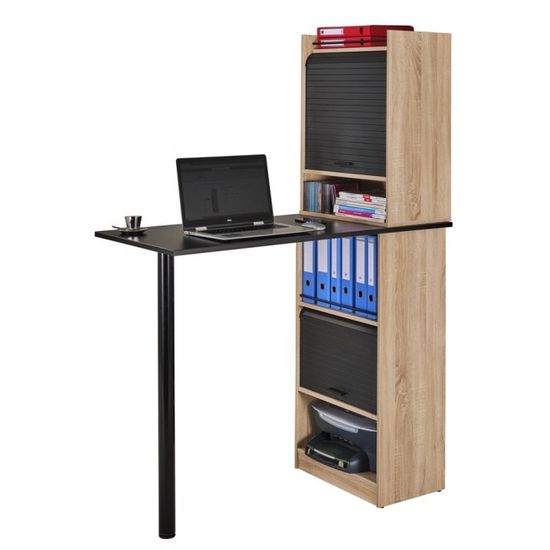 Bureau Haut et Rangements Chêne Noir L 183.8 x l 58 x H 107.2 cm