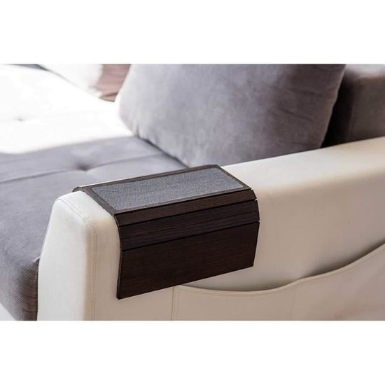 Plateau Accoudoir Canapé En Bois Naturel 44x30 Cm - Avec Support Téléphone Ou Tissu Anti-Glisse - Personnalisable