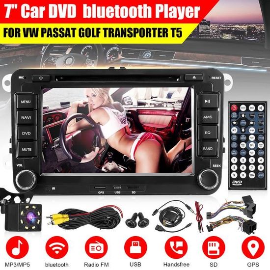 7-pouce Autoradio bluetooth DVD Radio GPS Sat Stéréo et Caméra Pour VW Passat Golf Transporter T5