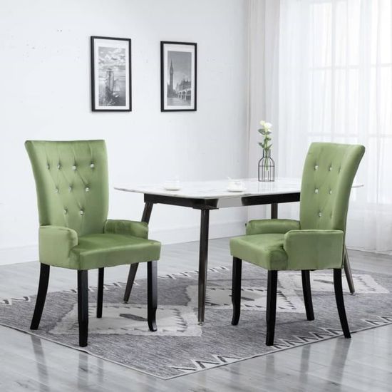 Meuble💜- Chaise de salle à manger,CHAISE CUISINE avec accoudoirs Vert clair Velours🌺3650