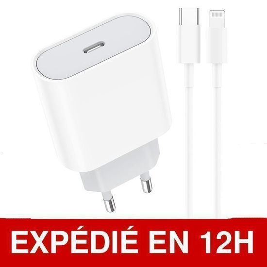 Chargeur USB-C 20W + Câble Lightning 2m - Rapide, Sûr, Compatible IPhone 13/14/12/11, IPad - 7