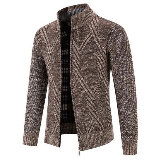 Cardigan Homme Hiver - Torsadé, Fermeture Zippée, Col Montant, 40% Aryl, Viscose, Polyester