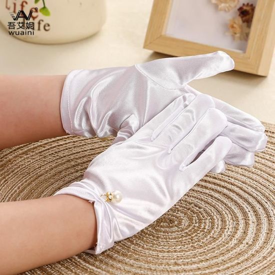 Gants En Satin Blancs Pour Fille - Mariage, Communion, Fêtes Et Concours - Tailles S M L