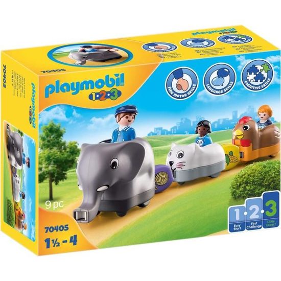 PLAYMOBIL - 70405 - PLAYMOBIL 1.2.3 - Train des animaux pour enfants de 18 mois et plus