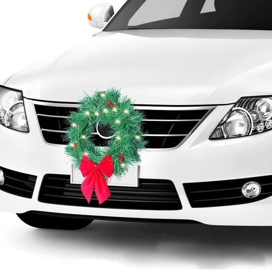Qqmora Couronne de voiture avec arc rouge Décoration de couronne de Noël  pour voiture avec lumières, adaptée aux deco petits