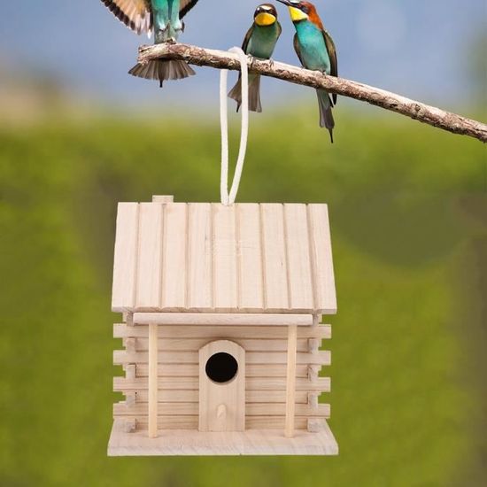 Nichoir Suspendu En Bois Naturel Artemio - Dimensions 10x8,5x13 Cm | Pour Oiseaux De Jardin