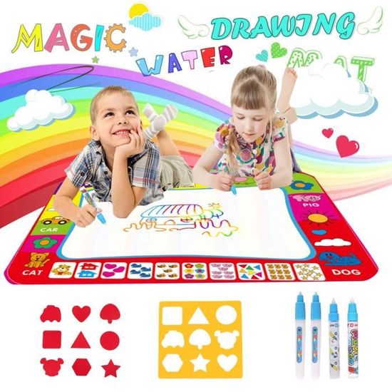 Tapis Magique Dessin à L'Eau Pour Enfants 120x90cm - MOOING Avec 3 Stylos, Livre Et Accessoires - Cadeau Idéal Noël