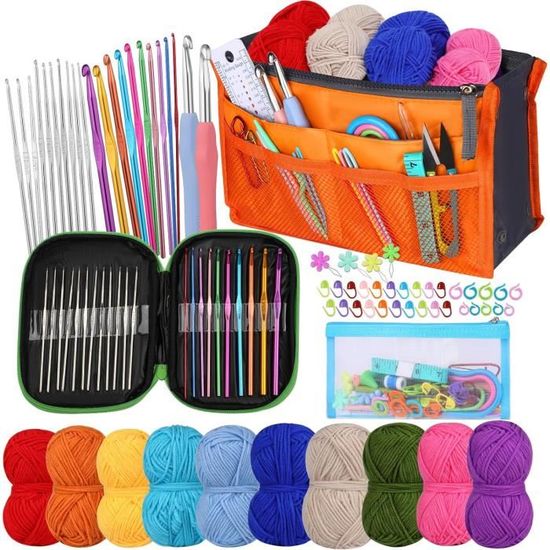 Kit De Crochet Débutant 61 Pièces - Avec Fils De 9 Couleurs, Crochets Ergonomiques Et Sac De Rangement - Violet