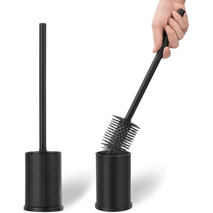 Set Brosse WC Et Support Mural Dailyart - Poignée Inox, Tête Plastique Noire, Porte-brosse Verre - Design Moderne Et Pratique