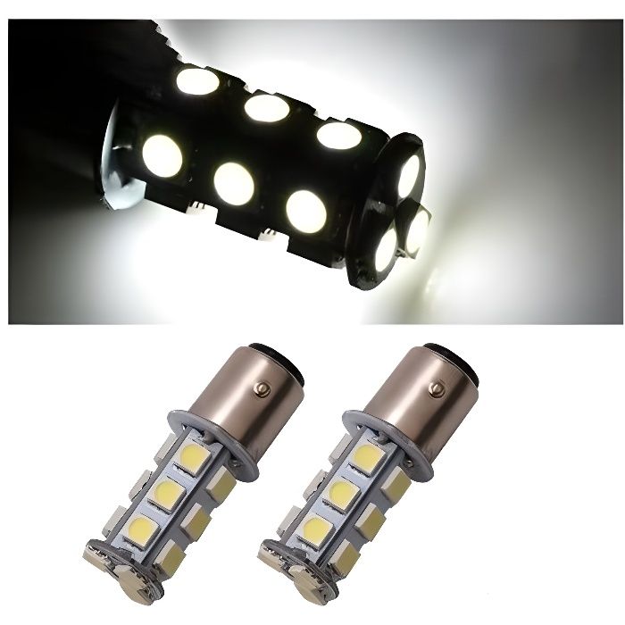 2x ampoule BAY15D LED P21/5W 18 SMD 6000K Blanc Veilleuse Frein Feux de jour 1157