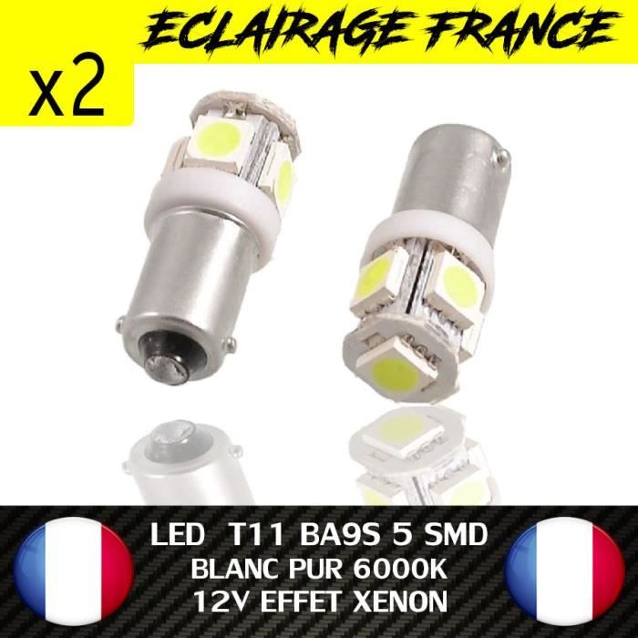 2 VEILLEUSE AMPOULE LED T11 BA9S T4W ANTI ERREUR ODB BLANC PUR 6000K XENON 5 SMD
